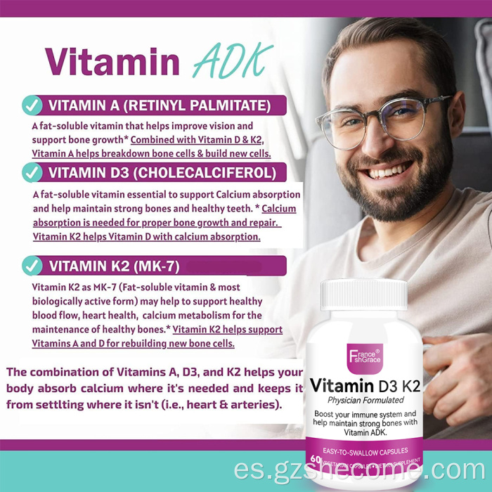 Shecome Vitamina D3 K2 Cápsulas Salud Inmunitaria Ósea